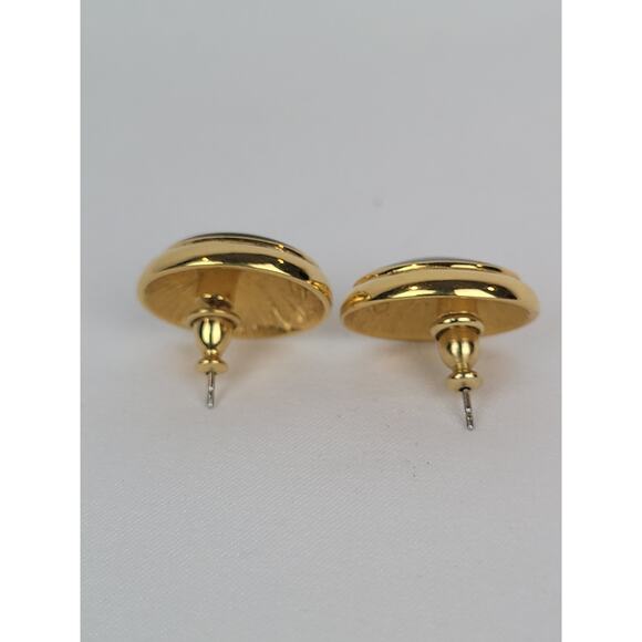 Vintage Napier Gold Tone & Black Oval Shape Post Earrings - Picture 3 of 6
